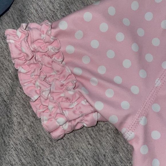 SwimZip Sassy Surfer UV Sun Protective Rash Guard Ruffle Pink Polka Dot - Picture 4 of 7